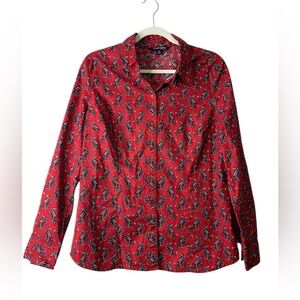 Chadwicks of Boston Red Paisley Button-Up Blouse | Size 14